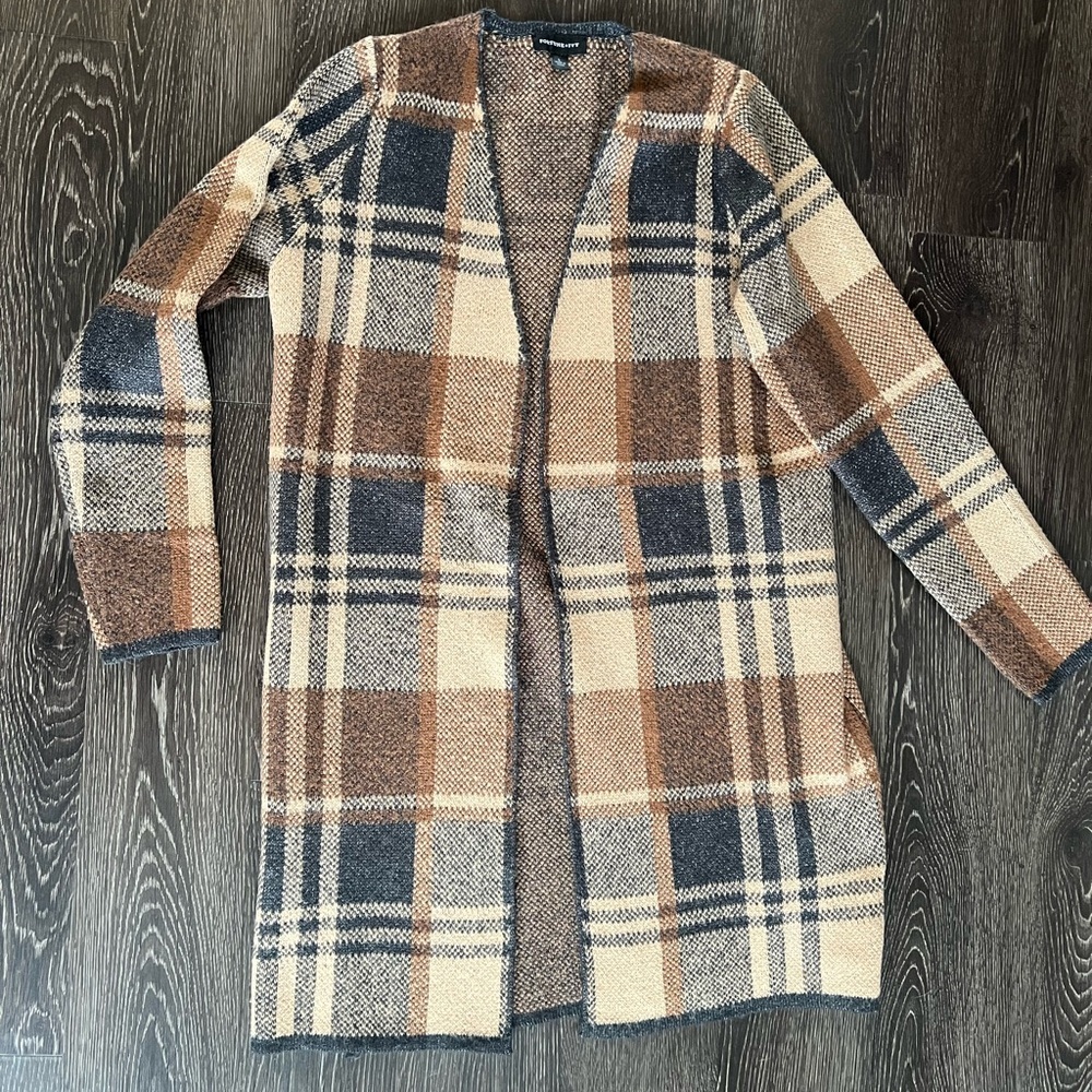 Cozy Plaid Open-Front Cardigan - Picture 2 of 3